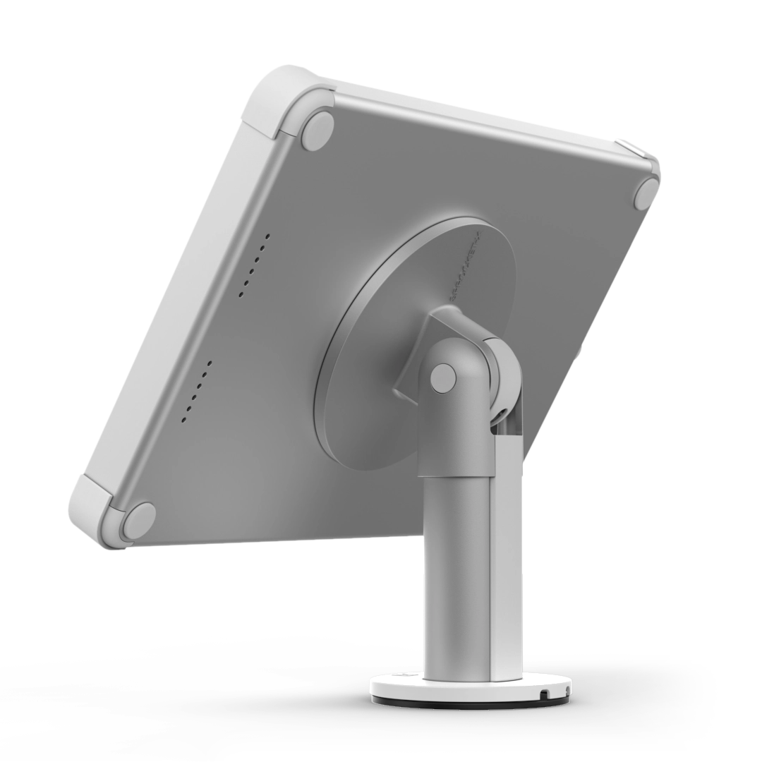 Rear view Fixed Desk tablet mount for desk, white model