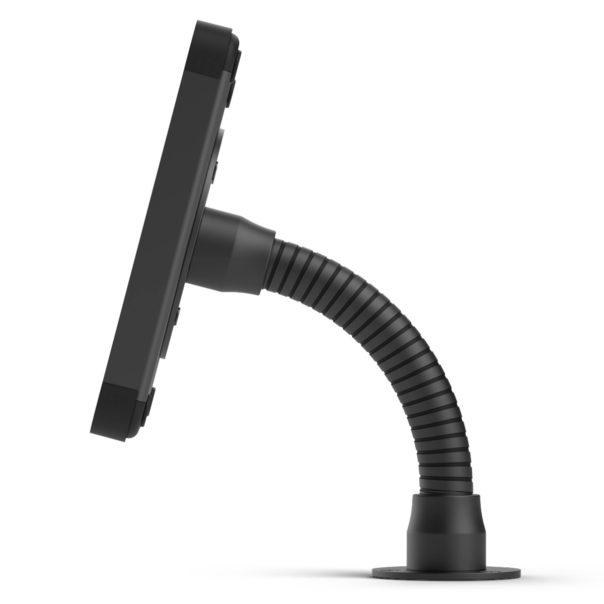 Side view Flex black adjustable tablet desk stand