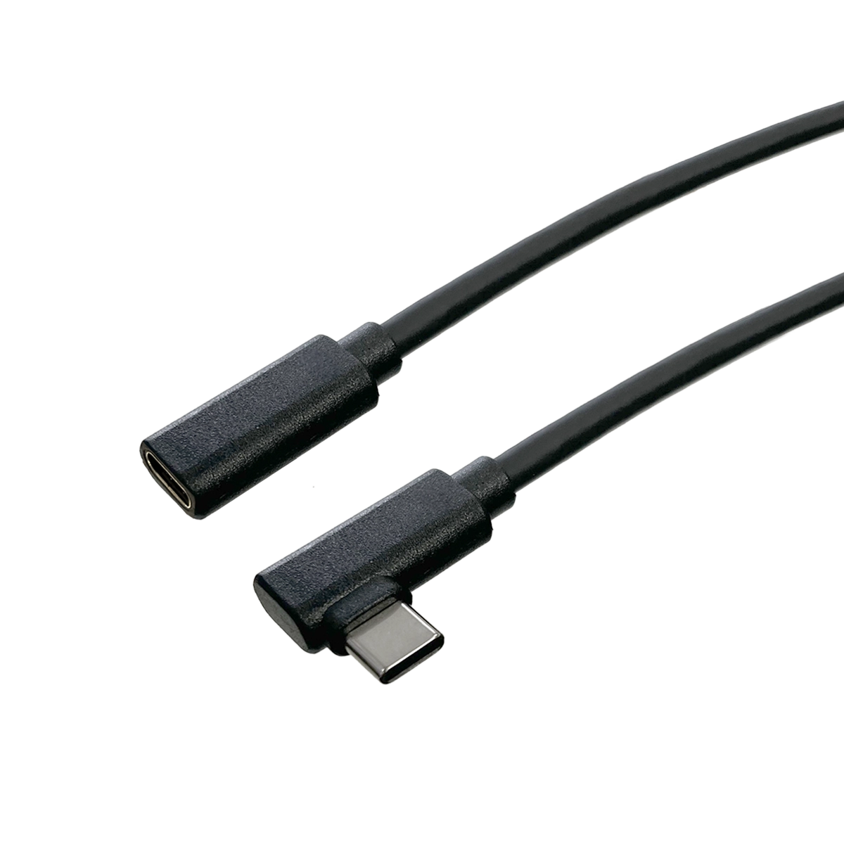 1m Right-angle USB-C male to straight-angle USB-C female extension cable in black
