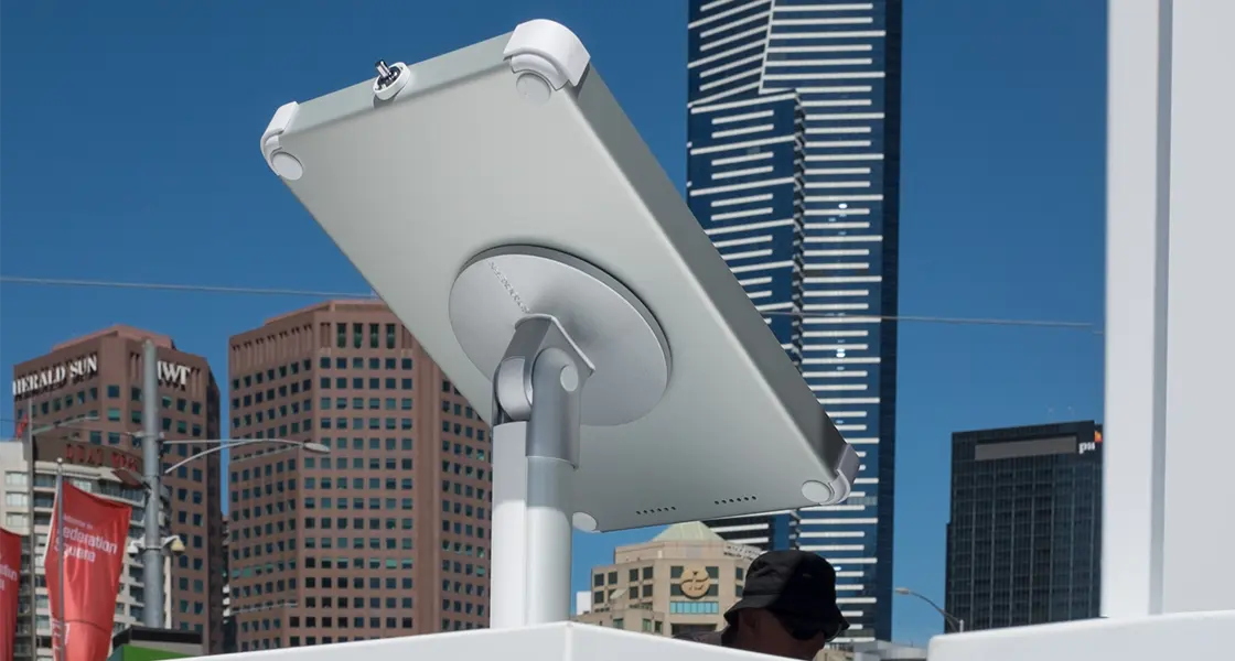 Tablet Kiosk with City Skyline | Sprocket