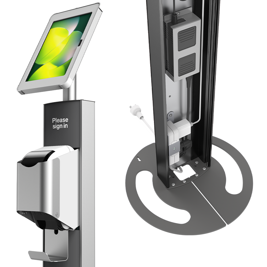 iPad Floor Stand T-Print 10 Front Detail showing printer detail and internal cabling