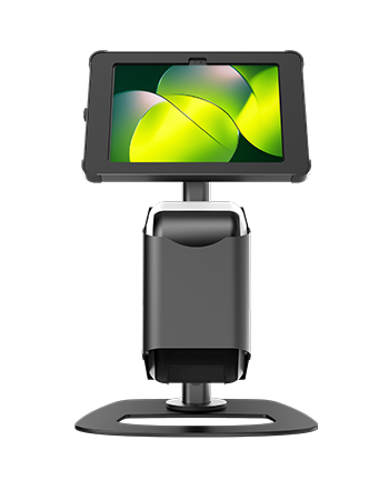 front view sprocket x-print mini iPad tablet stand with printer black